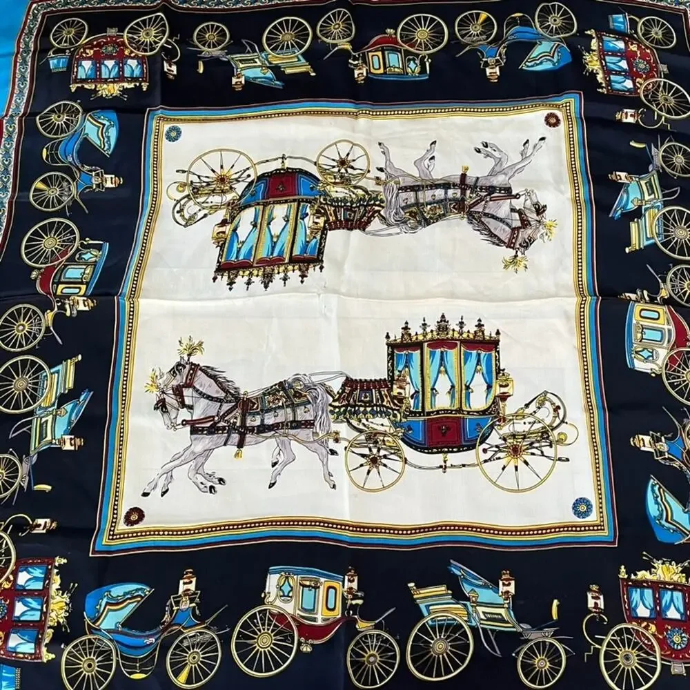 Small Silk Scarf Women's Fashion Carriages Equestrian Neckerchief Square